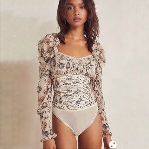 Free People! Brunch Date Bodysuit in Ivory Combo NWT!